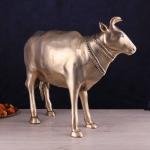 Pure Brass Large Cow Statue - Gomatha Idol | Elegant Spiritual Décor for Home, Temple & Office